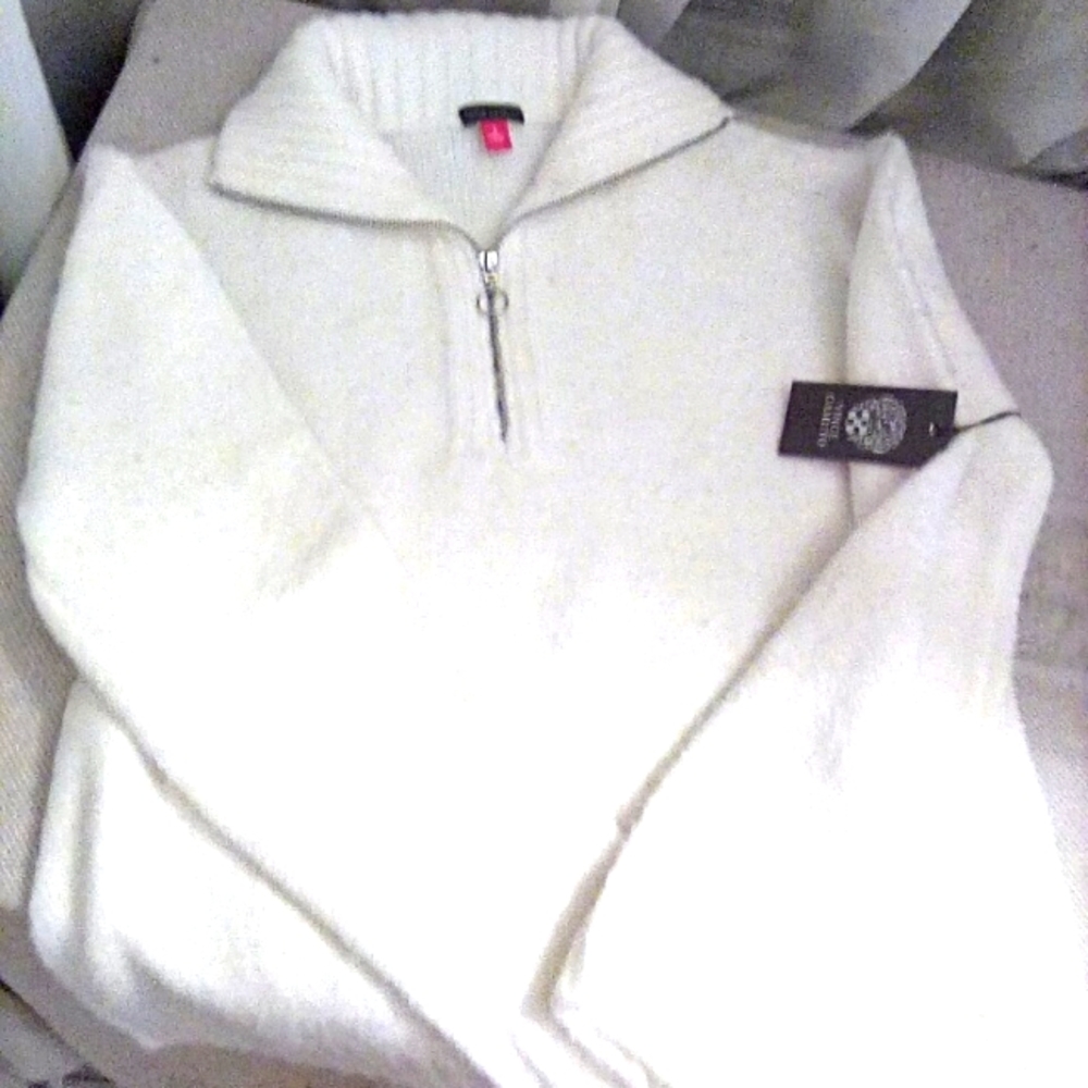 1- Vince Camuto turtleneck sweater in white with 1/4 zipper. B12